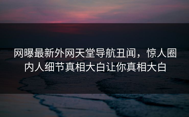 网曝最新外网天堂导航丑闻，惊人圈内人细节真相大白让你真相大白