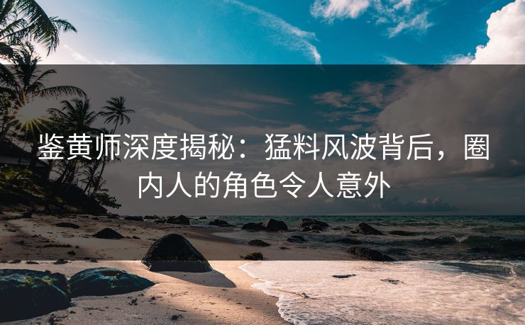 鉴黄师深度揭秘：猛料风波背后，圈内人的角色令人意外