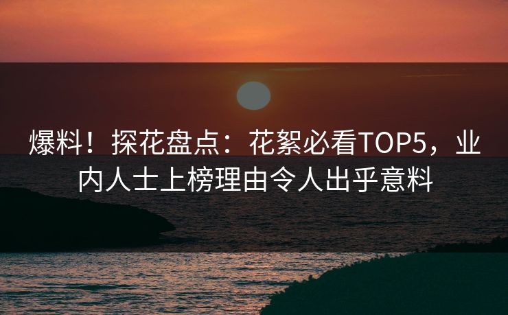 爆料！探花盘点：花絮必看TOP5，业内人士上榜理由令人出乎意料