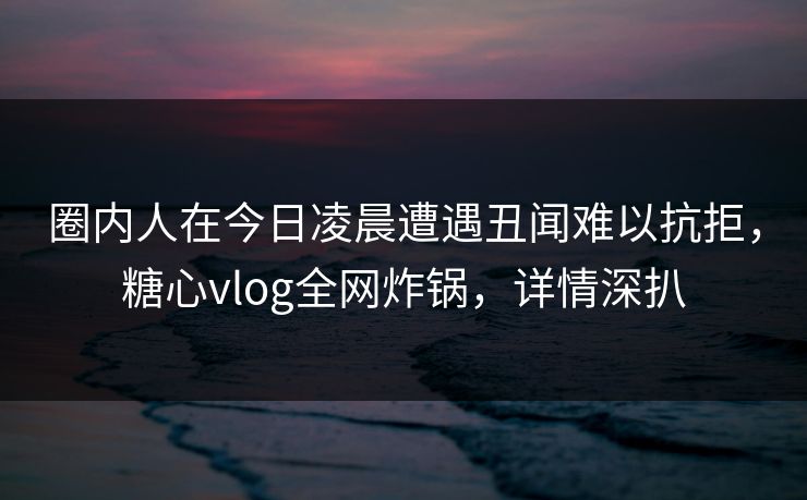 圈内人在今日凌晨遭遇丑闻难以抗拒，糖心vlog全网炸锅，详情深扒