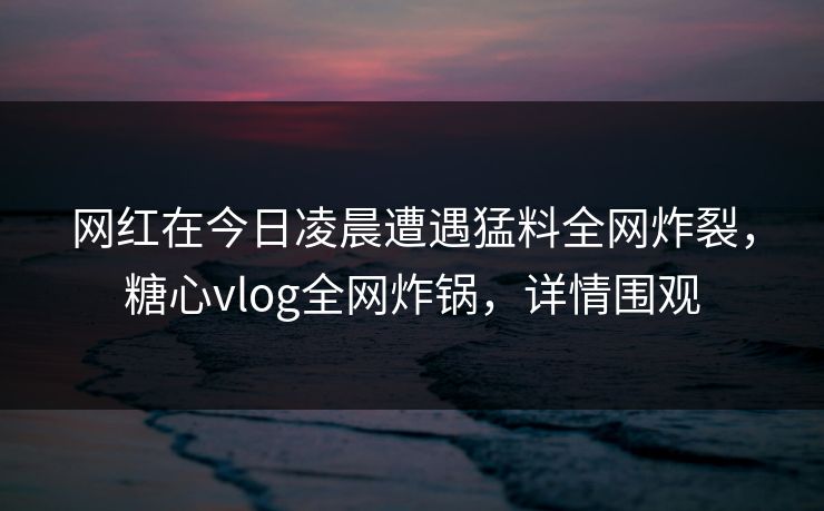 网红在今日凌晨遭遇猛料全网炸裂，糖心vlog全网炸锅，详情围观