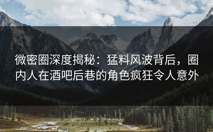 微密圈深度揭秘：猛料风波背后，圈内人在酒吧后巷的角色疯狂令人意外